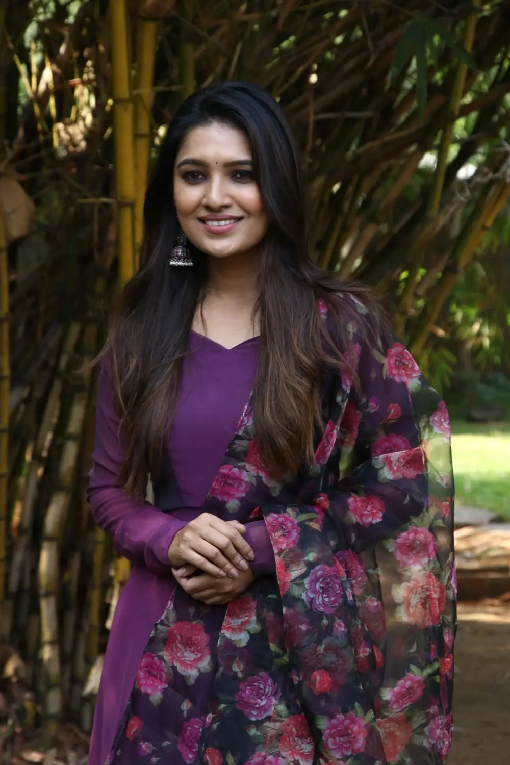 Tamil Actress Vani Bhojan Stills in Violet Dress